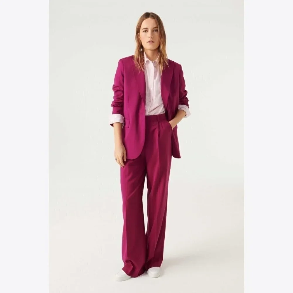 Ba&sh Womens Isha Suit Jacket Sz 0 XS Rose Fuchsia Pink Wool Boyfriend Blazer - Picture 6 of 10